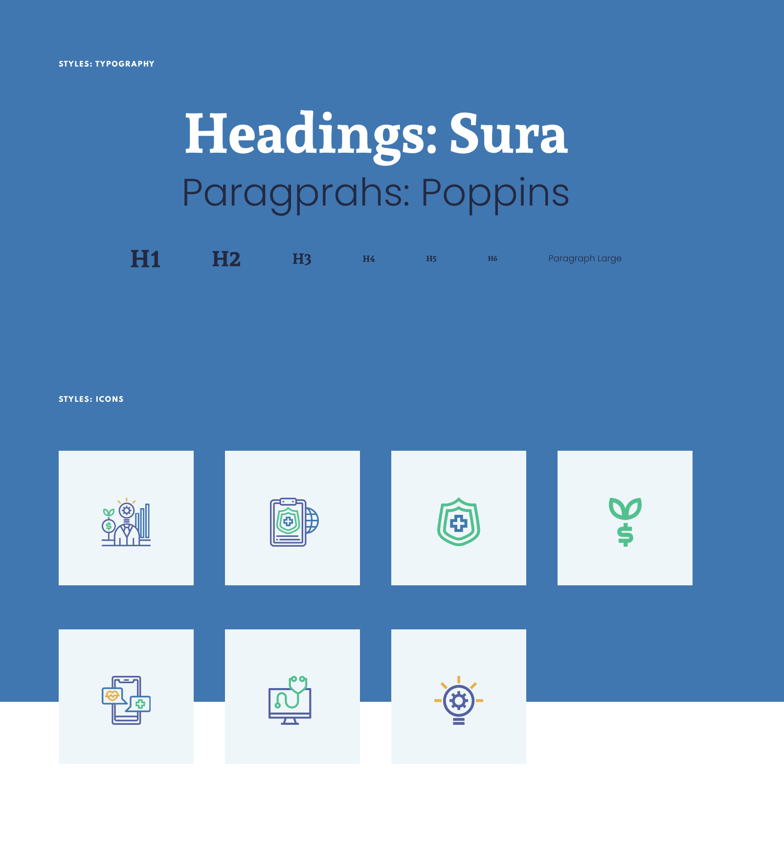Typography styles and icons.