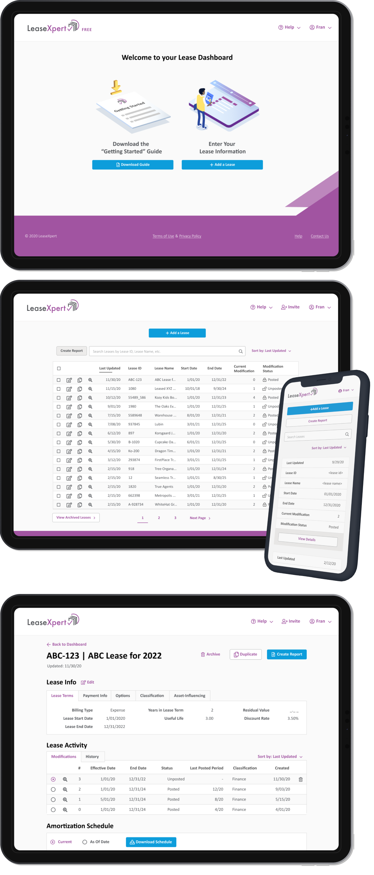Software platform on tablet and mobile view.