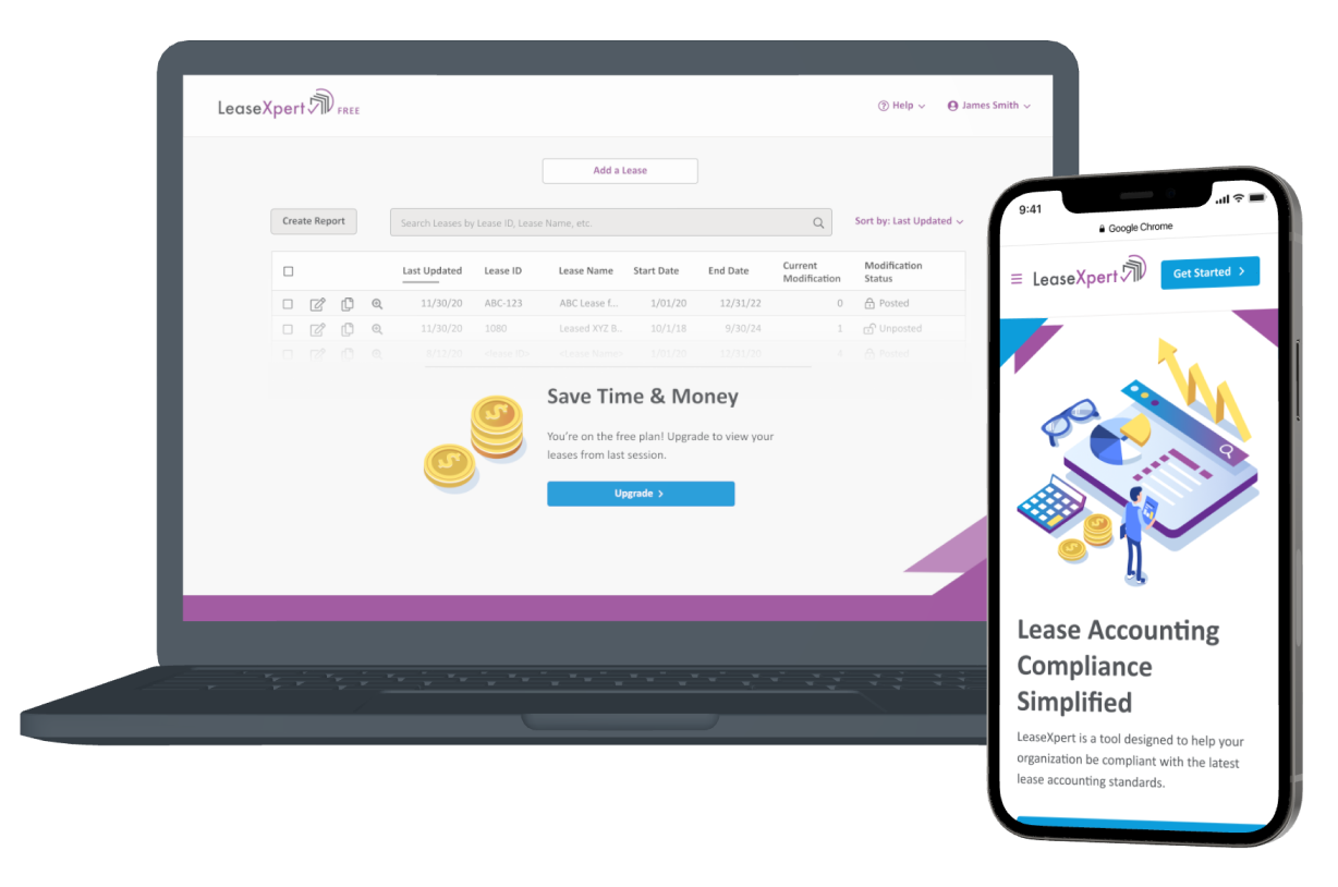 Marketing website on an iPhone with software platform on a horizontal laptop.